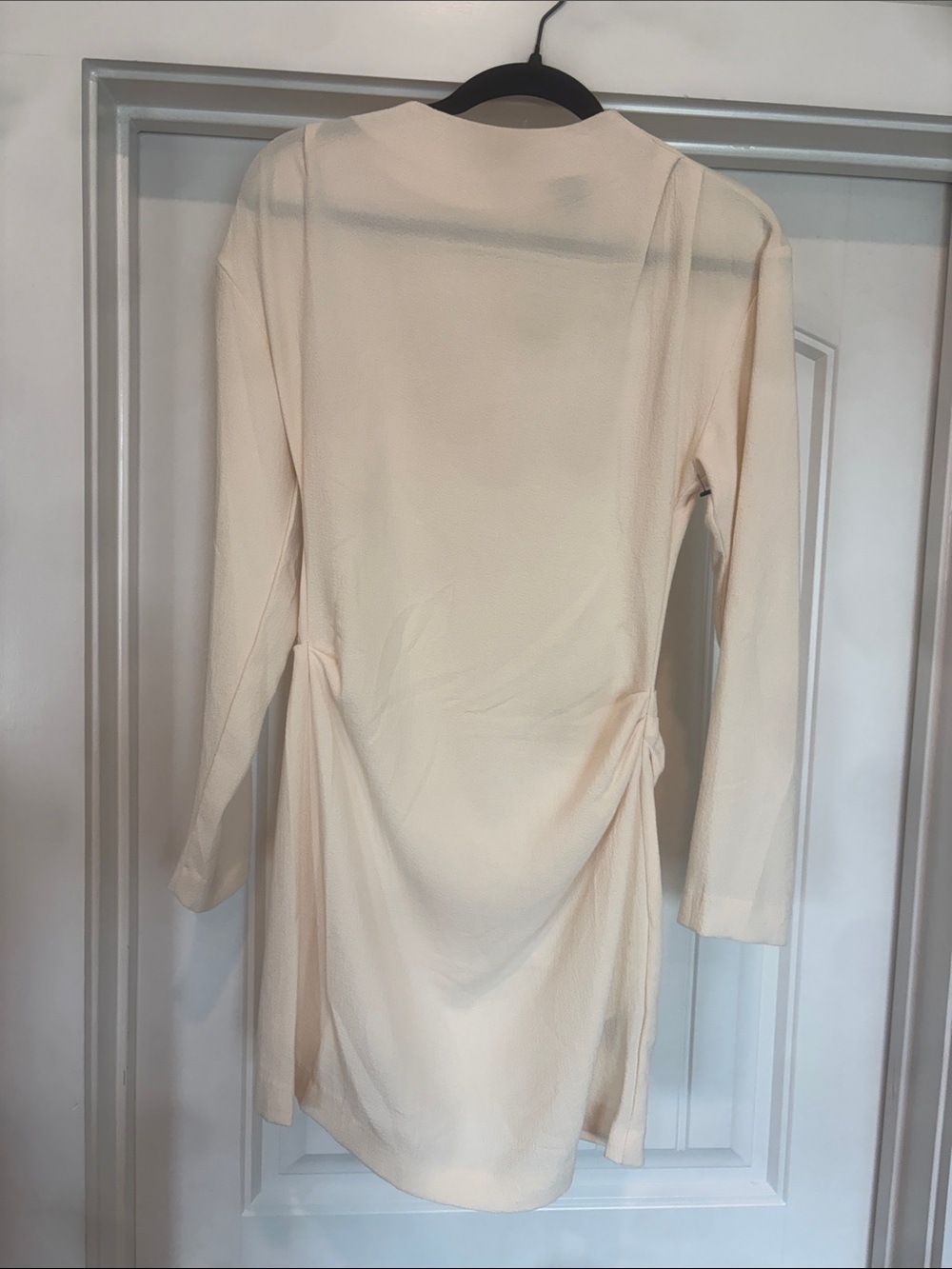 H&M Cream Long-Sleeve Draped Side-Tie Dress